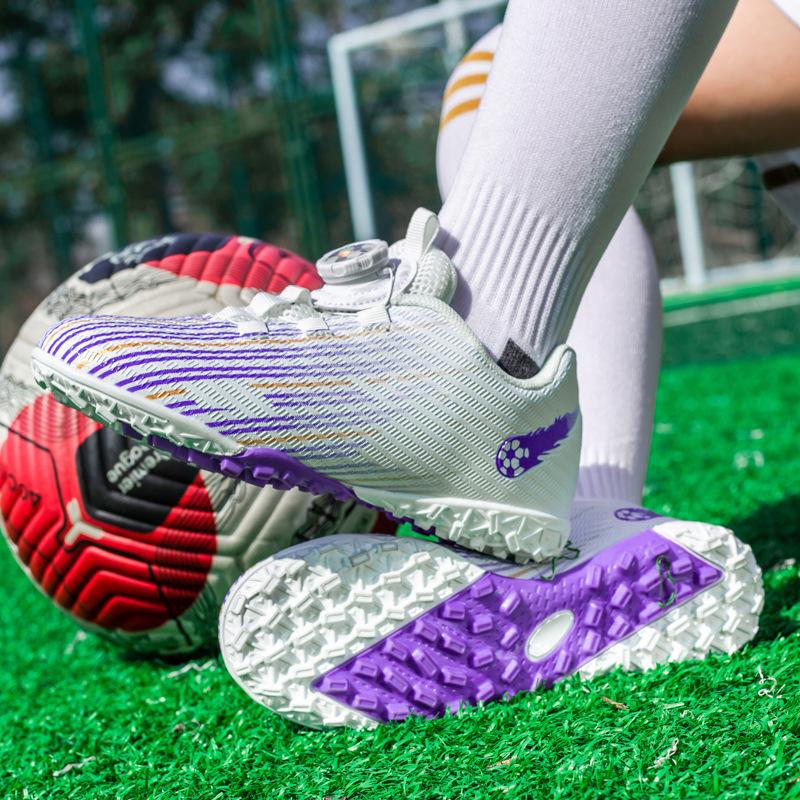 Children's Football Shoes, Boys and Girls Rotating Buckle Artificial Grass Flat-bottomed Broken Nail Training Shoes Outdoor Sports Shoes