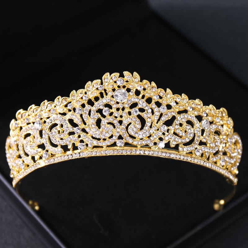 Gold Color Crystal Tiaras and Crowns Headband for Women Party Rhinestone Bridal Wedding Hair Accessories Jewelry Crown Tiara