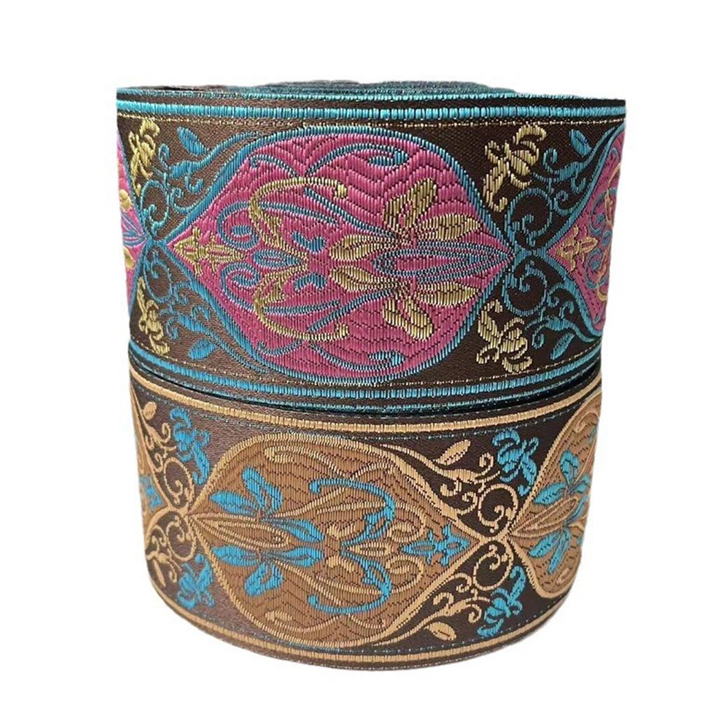 4.92yard Fabric Ribbon Vintage Flower Embroideried Trim Woven Ribbon Fabric Trim Fringes for Sewing Crafting