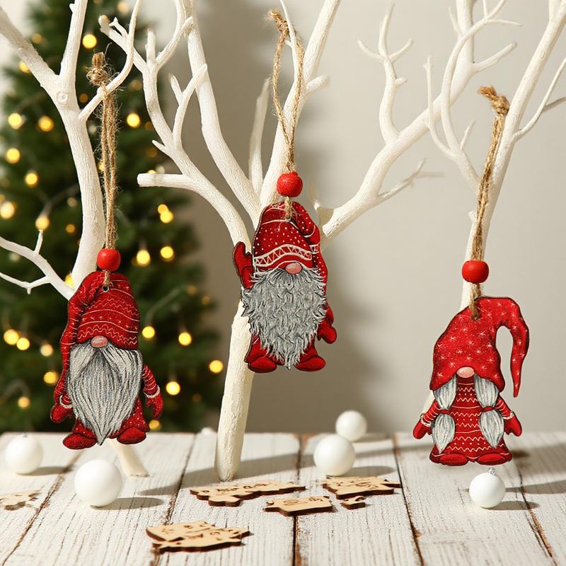 9Pcs Christmas Wooden Pendants Gingerbread Man Gnomes Xmas Tree Hanging Oranment 2026 Navidad Decorations For Home New Year Gift