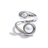 Yhpup Size 8 Natural Tiger Stone Simulated Pearls Finger Ring for Women Stainless Steel Trendy Fashion Daily Jewelry PVD Plated