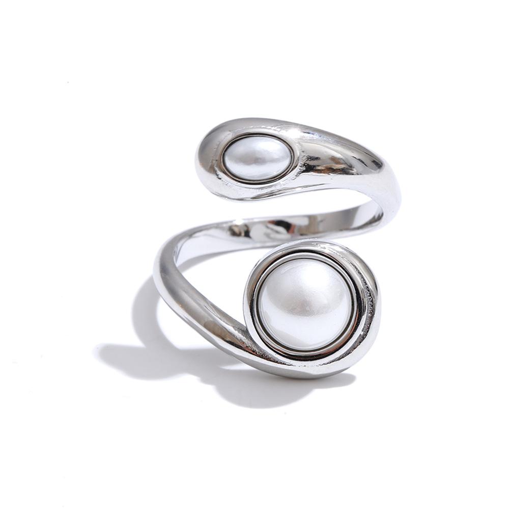 

Yhpup Size 8 Natural Tiger Stone Simulated Pearls Finger Ring for Women Stainless Steel Trendy Fashion Daily Jewelry PVD Plated 8