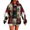 Ladies' Christmas Printed Bow Long Sleeved Loose Fitting Headband With Rope Hooded Sweatshirt Top