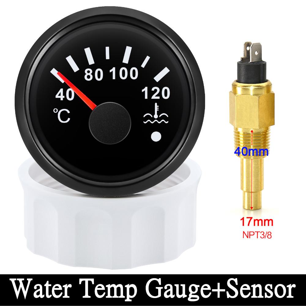 HD 52mm Universal Car Boat Water Temperature Gauge With Coolant Temperature Sensors Temp Meter Red Backlight With Alarm 12V/24V