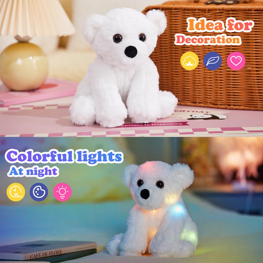 Glowing White Bear Plush Toy Soft Stuffed Animal Cute Birthday Gift For Kids Children Playing Toy
