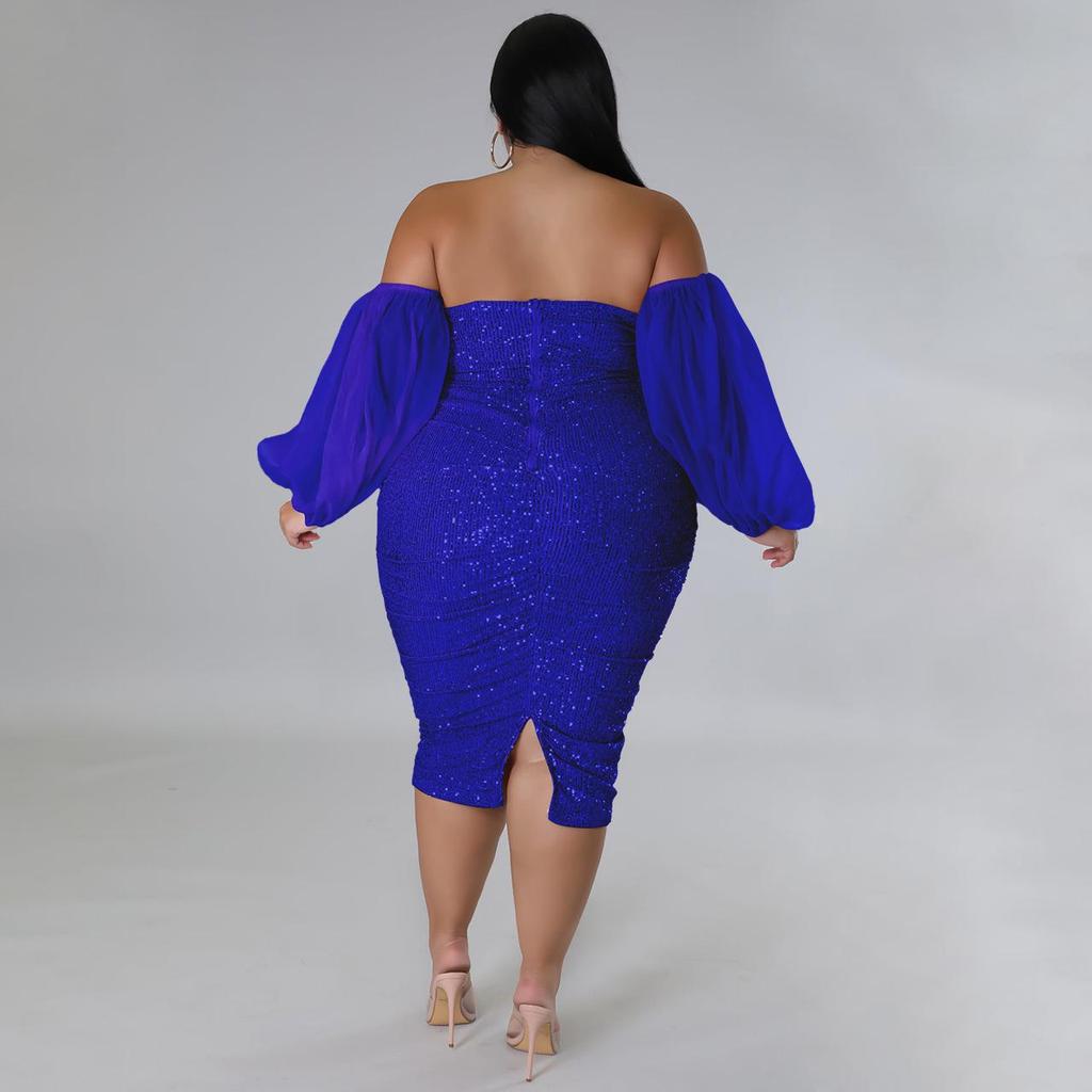 Sexy Sequin Mesh Bandeau Bodycon Evening Dress