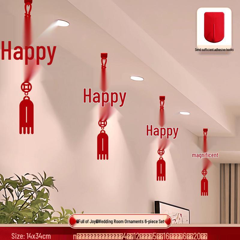 Wedding Lantern Decor: Xi Character Pendant and Pull Flower for Bride & Groom's Room, Ceiling Ornament for Living Room & Bedroom