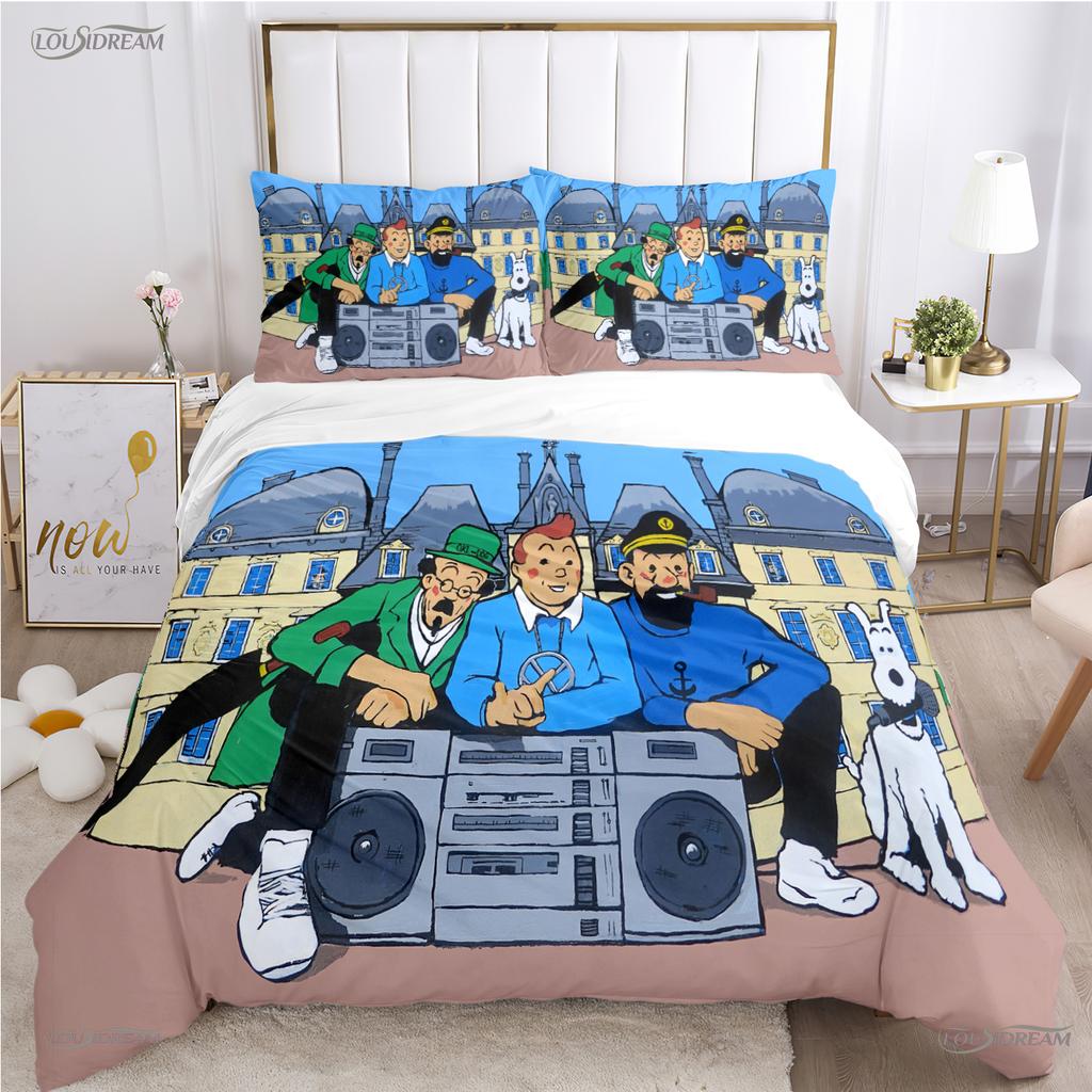 Cute T-Tintines All Season Duvet Cover Cartoon Funny Bedding Sets Soft Quilt Cover And Pillowcases Teen Single/Double/Queen/King