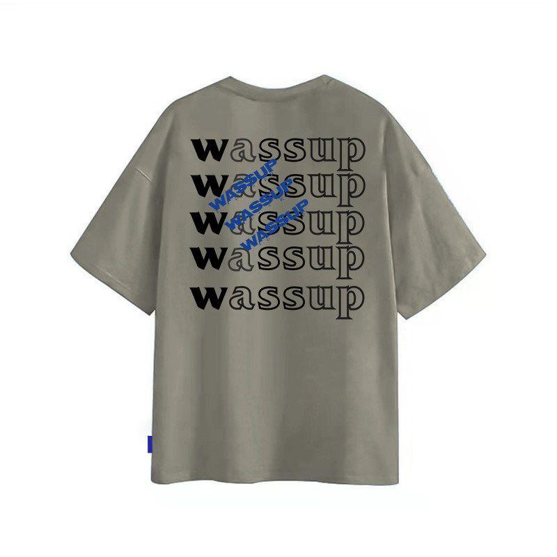 Wassup Heods Short-Sleeved T-Shirt for Men, American Style, Heavyweight, National Trend, Ins Loose Fit, Oversize, Niche, 2024 New Model