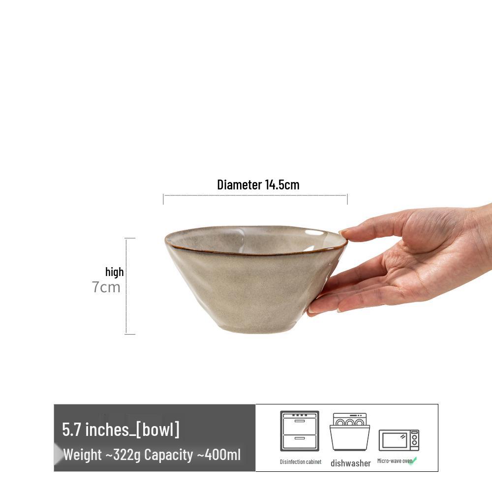 Japanese Retro Ceramic Irregular-Shape Bowl with Kiln-Changed Glaze - Ideal for Rice, Congee, or Noodles