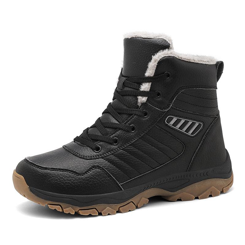 Beef Tendon Sole Velvet Thickened Hiking Shoes Black High-top Cotton Shoes Non-slip, Wear-resistant and Warm Outdoor Snow