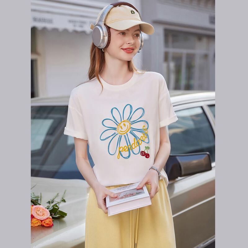 Women s Floral Print Drop Shoulder T-Shirt 38 белый