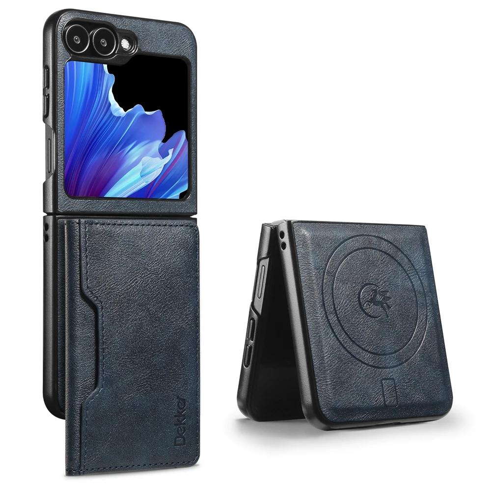 2 viename odinis dėklas Samsung Galaxy Z Flip 7 6 5 4 3 Flip5 Flip6, nuimamas piniginė, kortelių laikiklis, belaidžio įkroviklio telefono dėklas