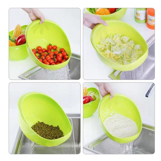 4Pcs Plastic Colander Rice Washer Vegetable Strainer with Fine Mesh Food-Grade Stackable Kitchen Strainer Basket Colander for Washing Draining Storage