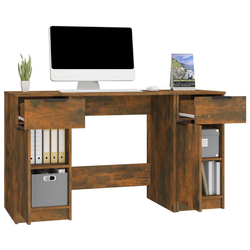 Desk with Side Cabinet Smoked Oak Wood Based Material