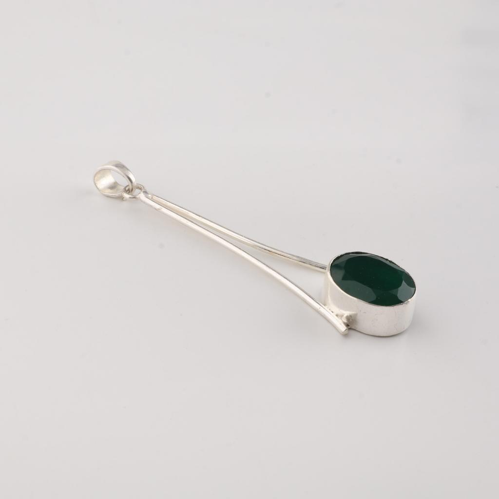 Green Onyx Gemstone 925 Sterling Silver Handmade Jewelry Designer Pendant 1.79" For Women PP-69-23