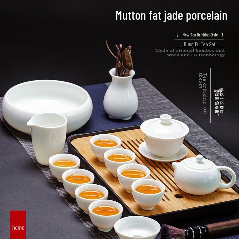 Mutton-Fat Jade White Porcelain Kung Fu Tea Set