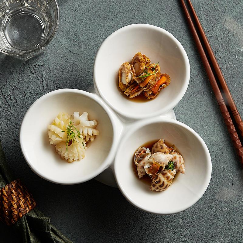El Tableware, White Exquisite Three-grid Small Dish, Commercial Ceramic Platter, Snack Dish, Cold Dish Arrangement Decoration