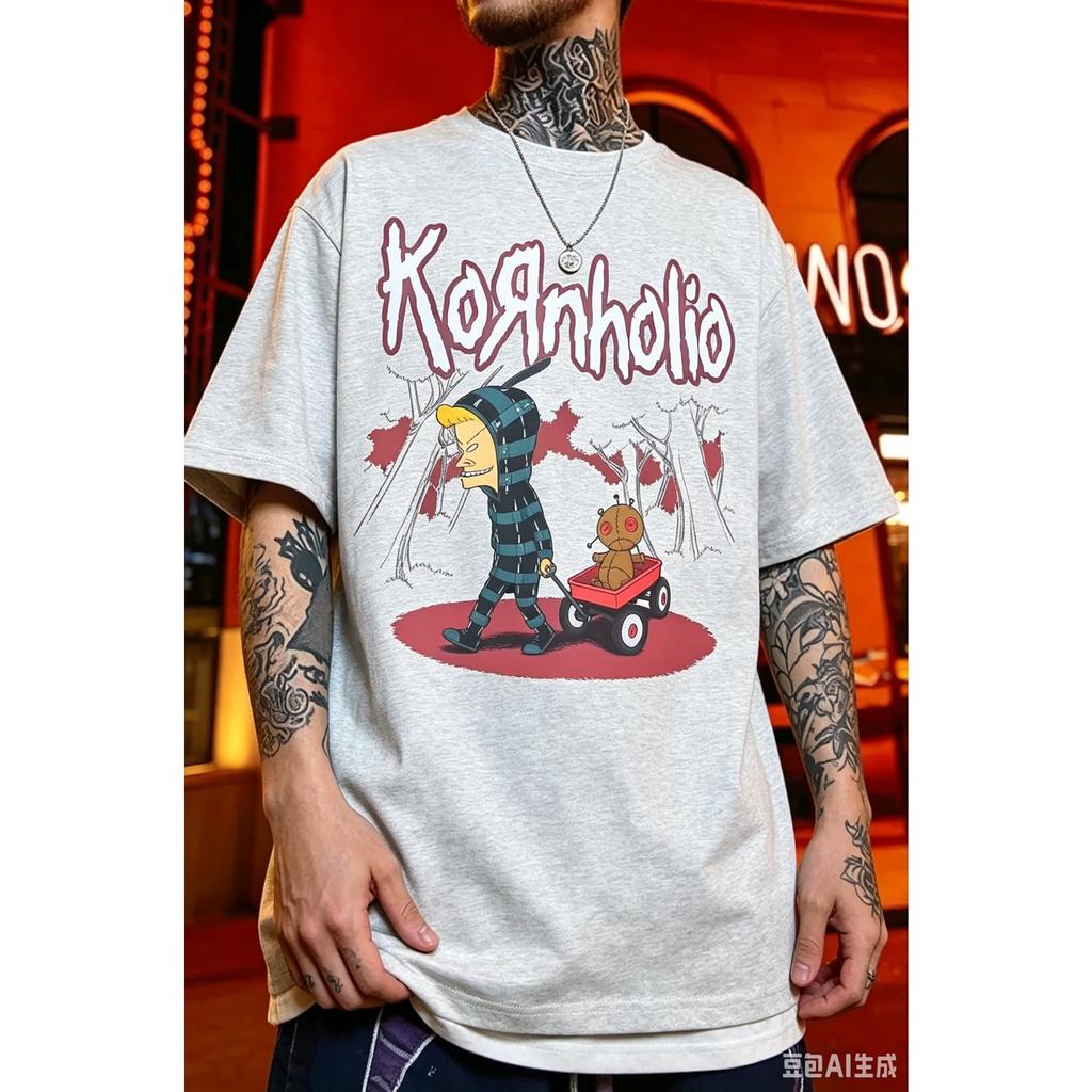 Korn Album Kornholio Graficzne Koszulki Męskie Damskie Oversize Streetwear Y2k Retro Codzienne Luźne Krótki Rękaw Codzienne Y2k Damska Męska Odzież