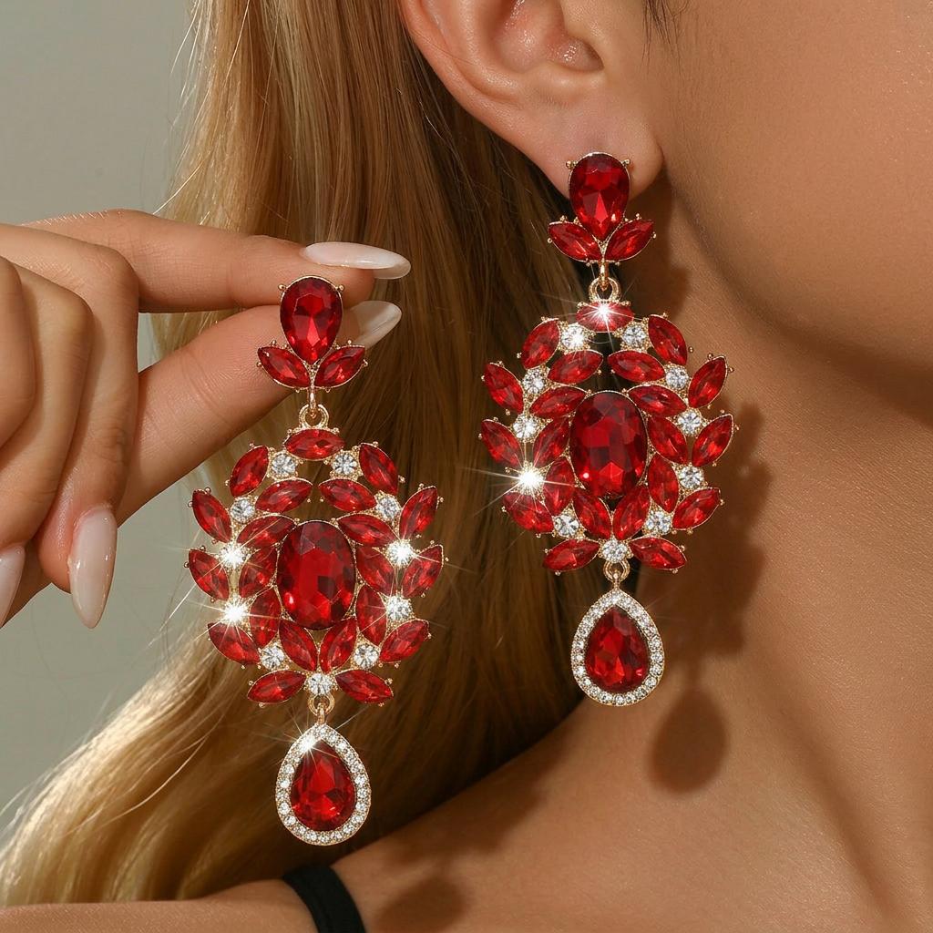 

2026 new floral shaped micro inlaid crystal earrings with a high-end design, modern and popular style earrings for women