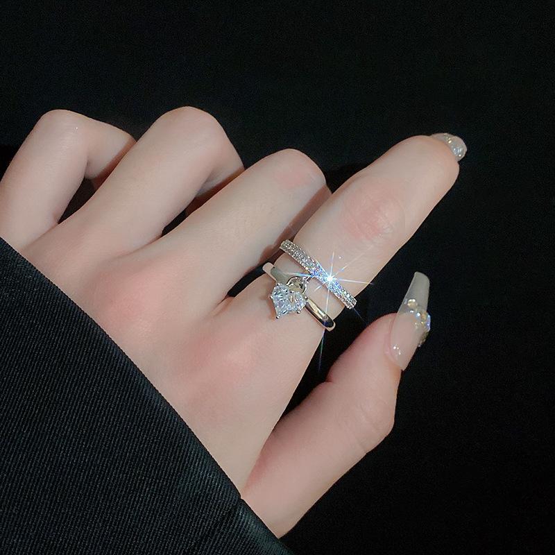 Zircon love open ring light luxury high sense index finger ring personality niche Internet celebrity ring fashion jewelry