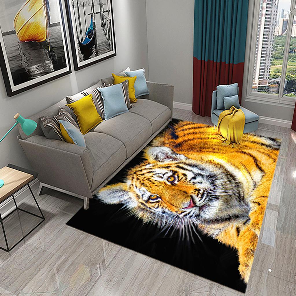 3D Tiger Pattern Carpet Cute Wild Animal Print Large Carpet for Living Room Bathroom Bedroom Entrance Mat Anti-Slip Carpet Decor