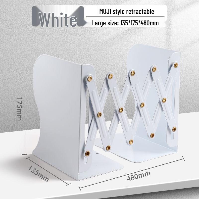 Muji Style Metal Retractable Book Stand and Clip Bookend for Desk Storage