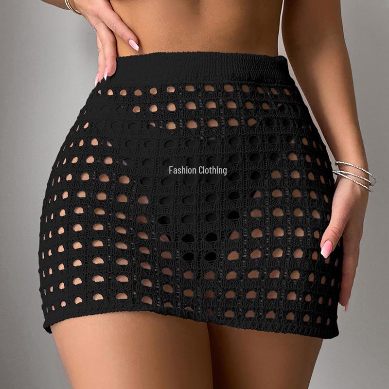 European & American Sexy Mesh Knitted Beach Skirt – Slim, Hip-Hugging, Sunscreen Cover-Up