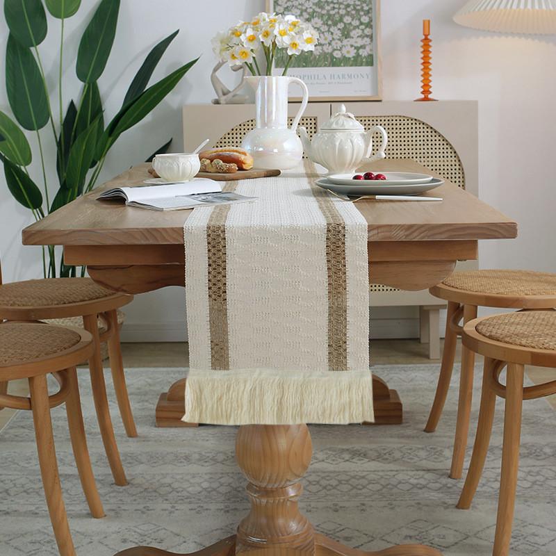 Nordic Minimalist Cotton Linen Table Runner With Tassels For Dining Room Decor