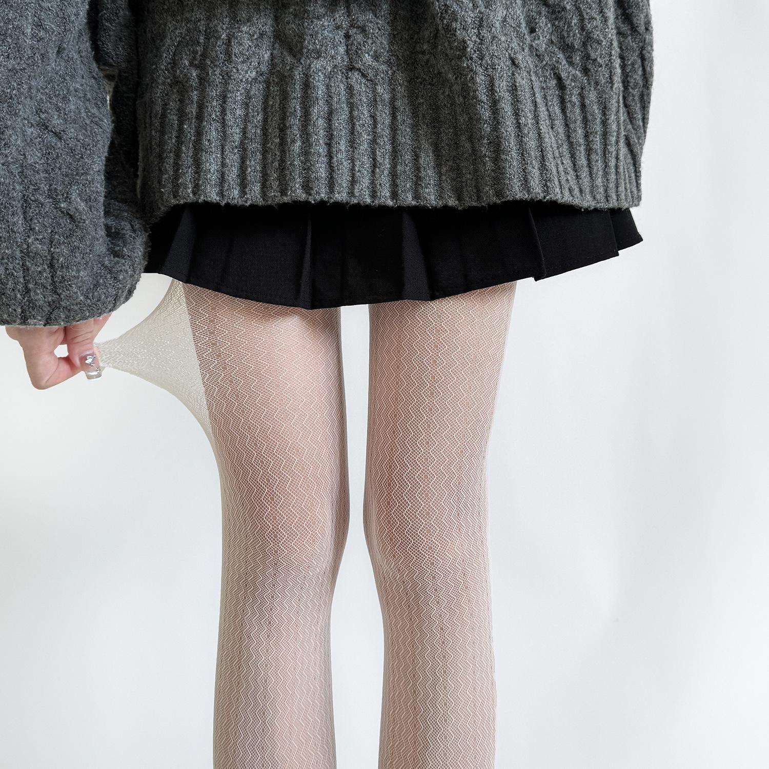 Wine Red High Elasticity Wavy Lace Stockings - Japanese Style Vertical Stripe Retro Black Tights