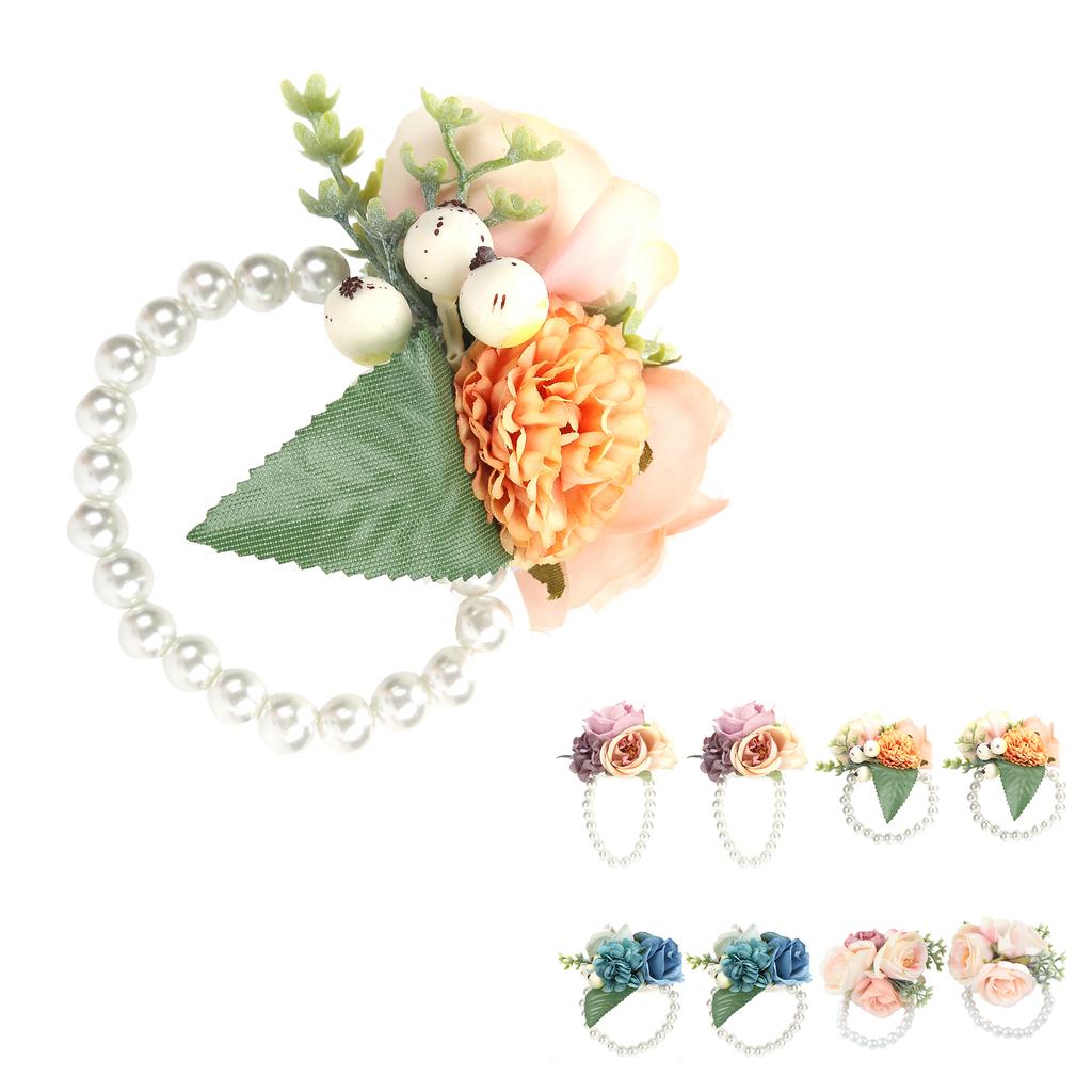 2Pcs/Bag Bridesmaid Wrist Flower Artificial Hand Flower for Wedding Anniversary Cocktail Party