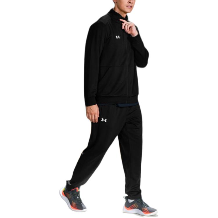 Under Armour Logo Solid Color Knitted Jacket And Cuffed Pants Casual Sports Set Men Sets Black 23600304-001+23600703-001