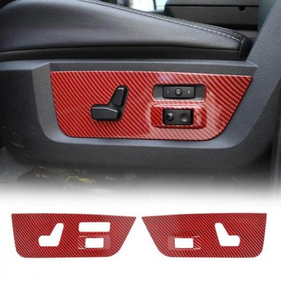 2X Electric Seat Adjustment Decor Cover for Dodge RAM 2010-2017 Red Carbon Fiber