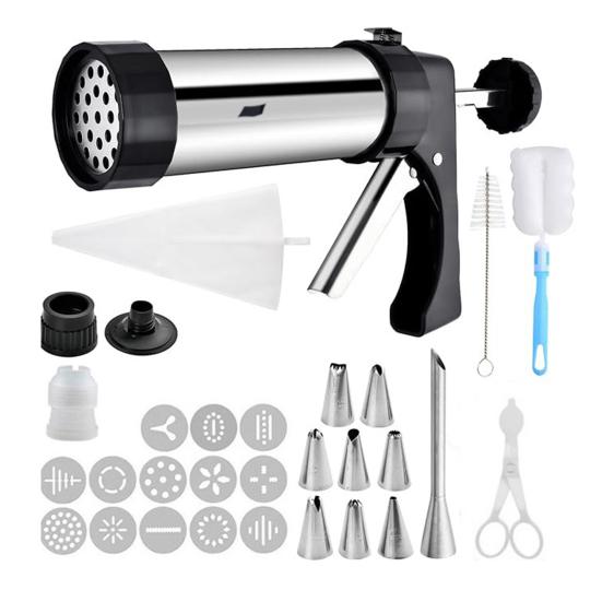 Cookie Press with Nozzles Stainless Steel Biscuit Maker Easy Squeeze Dough Maker Cookie Decorating Tool for Home Commercial Use