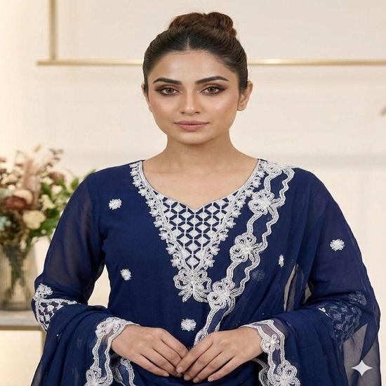 Majestic Embroidered Georgette Palazzo Suit Set