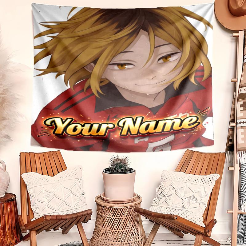Kenma Kozume Tapestry with Custom Name Wall Hanging Room Background Cloth Home Decor Beach Mat Yoga Mat Sofa Bed Sheet