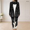 Women Plus Size Printed Two Piece Pants Set Front Zipper Long Sleeve Longline Top Fitted Long Pants Black Green Gold