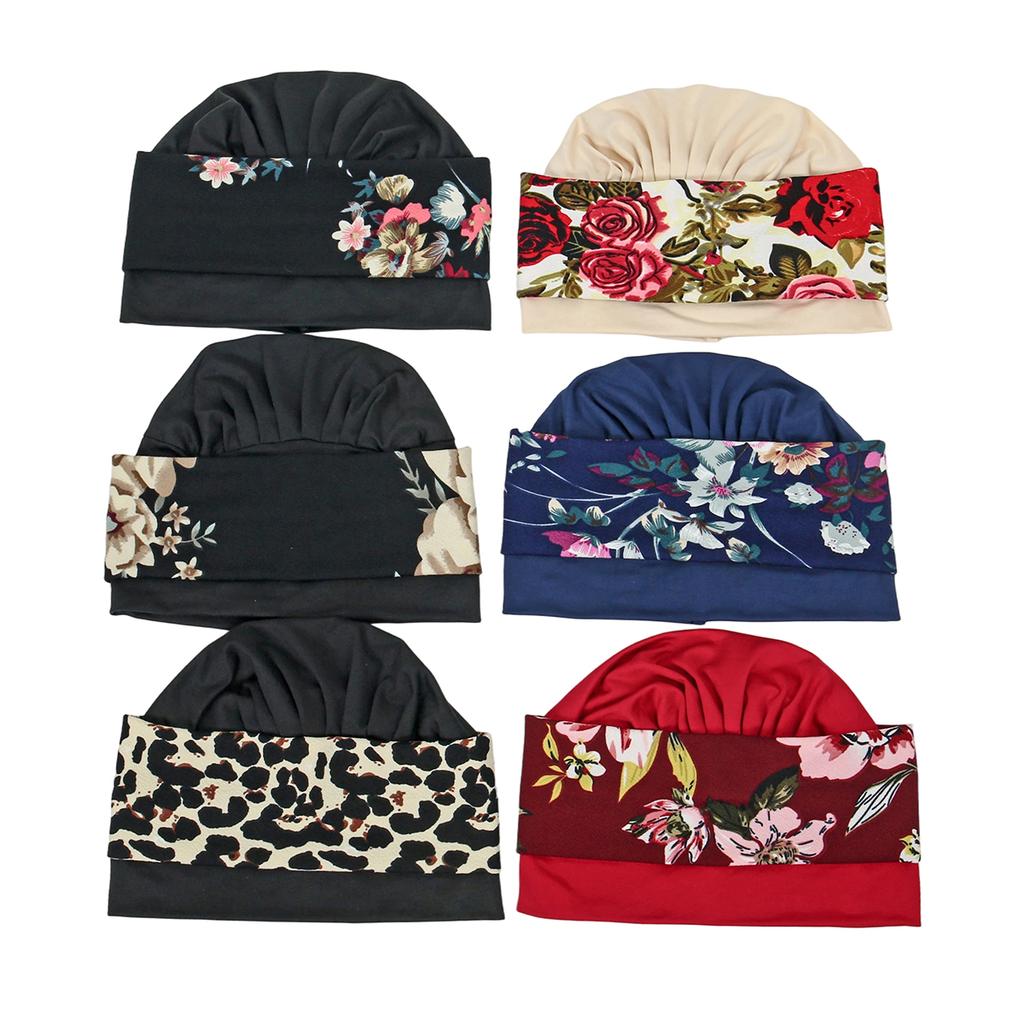 New Muslim Women Soft Strech Turban Hats Pre Tied Headscarf Print Flower Hijabs Bandana Chemo Beanies Caps Cover