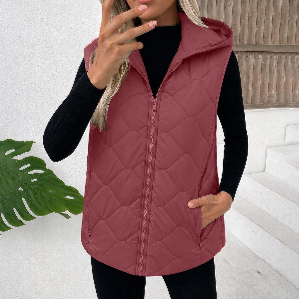 Women's Casual Padded Vest with Pockets and Zipper Sleeveless Jacket for Fall Winter