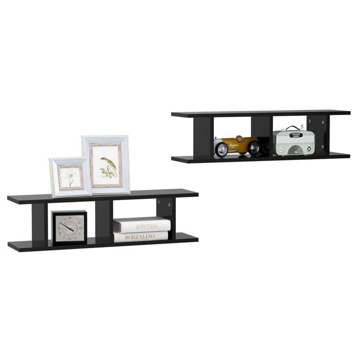 VidaXL Wall Shelves 2 Pcs Black 75x18x20 Cm Engineered Wood 807188