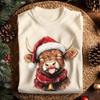 Funny Highland Cow Christmas Shirts Farm Cow with Santa Hat T-Shirt Xmas Bell Country Woman Men Christmas T Shirts Print Tops