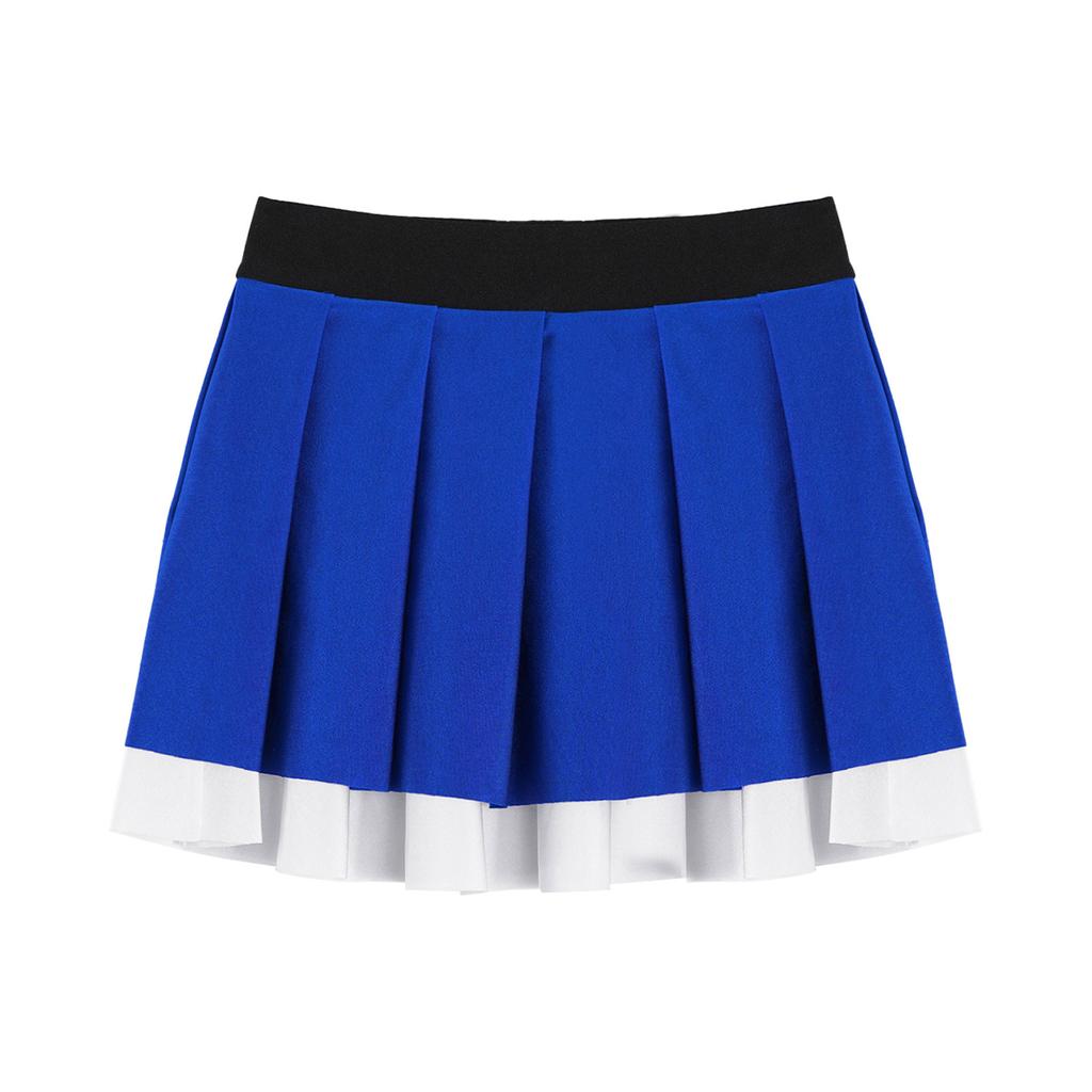 Girls Cheerleading Dance Performance Skirt: Contrast Color Elastic Waistband Two Layers Pleated Skirt for Competition