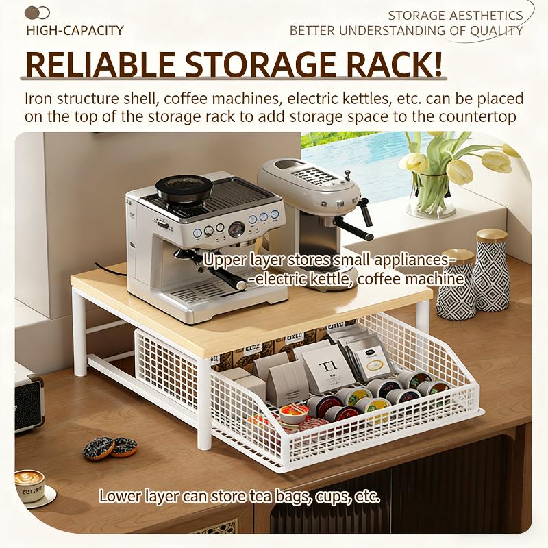 Modern Kitchen Microwave Stand Solid Wood and Metal Storage Shelf Sturdy Organizer for Space Saving Counter