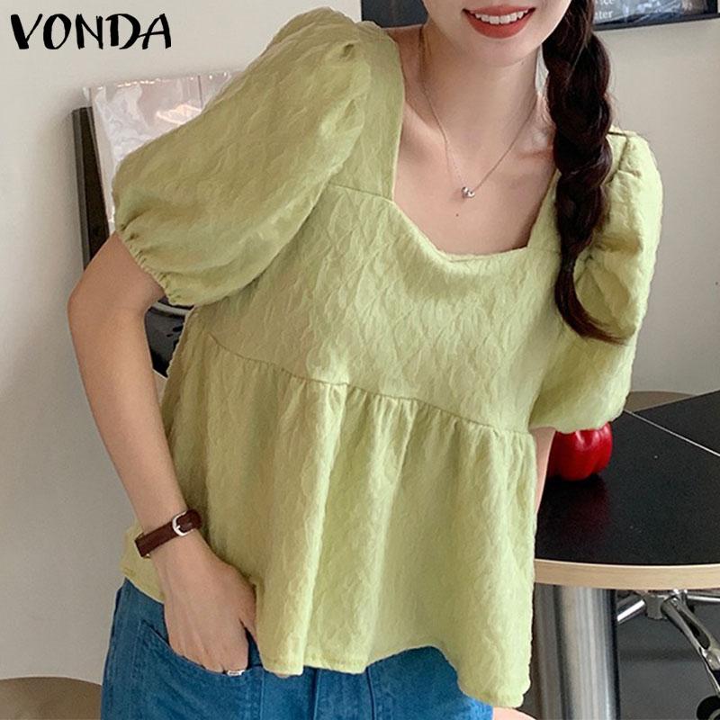 

Летние женские топы с пышными рукавами и квадратным воротником VONDA