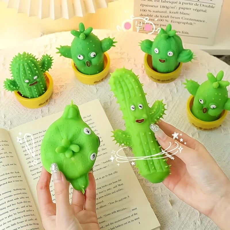 Cute silicone cactus stress relieving toy - elastic and stretchable rubber shaped figurine,suitable for birthday and party gifts