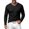 T-shirt da uomo a maniche lunghe con scollo a V a coste verticali, elasticizzata, vestibilità slim, maglia base, maglioni casual da indossare quotidianamente