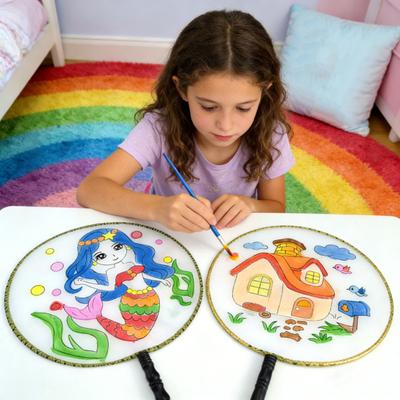 Ventaglio Rotondo Pittura Fai-da-te con Manico in Legno Ventaglio Decorativo Fatto a Mano Stile Cinese Ventaglio Portatile Non Finito Artigianato Decorazione