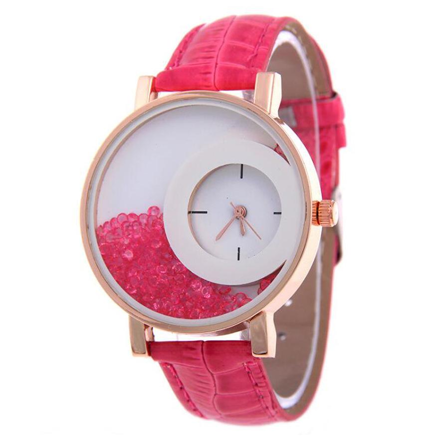 Funny Watch  Rhinestone Designed Round Dial Adjustable Faux Leather Strap Analog Quartz Special Lady Watches AVE