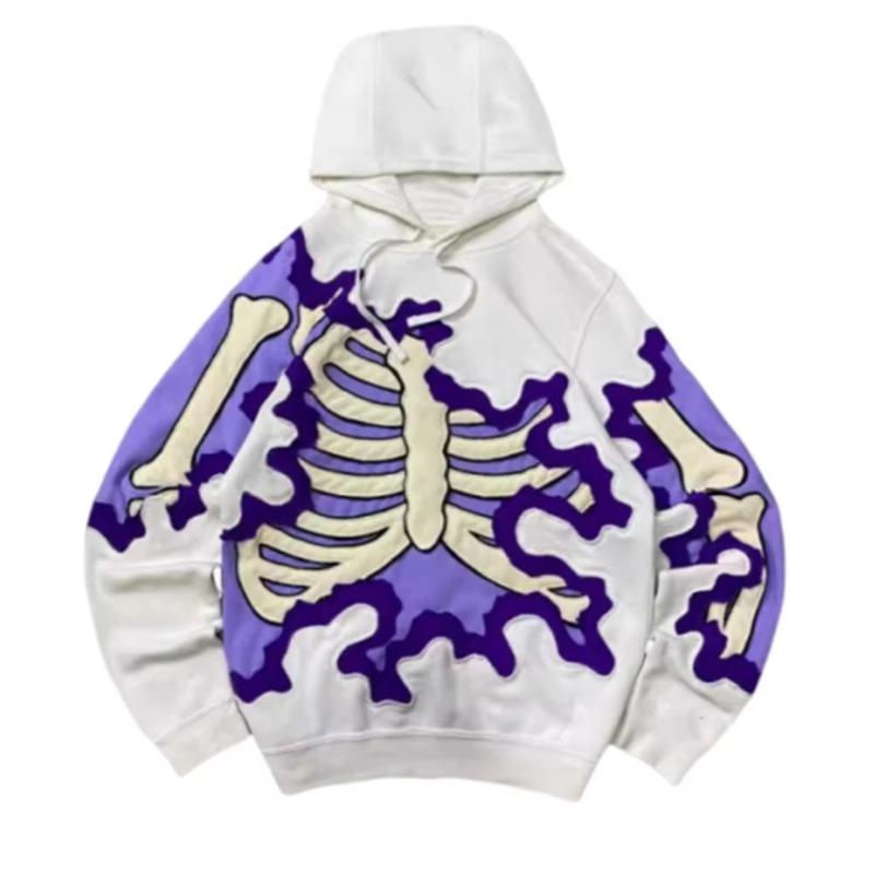New Trendy men's Hoodie With Skeleton Style Pattern design, Novel Long Sleeved Hoodie With Pockets For Daily Wear