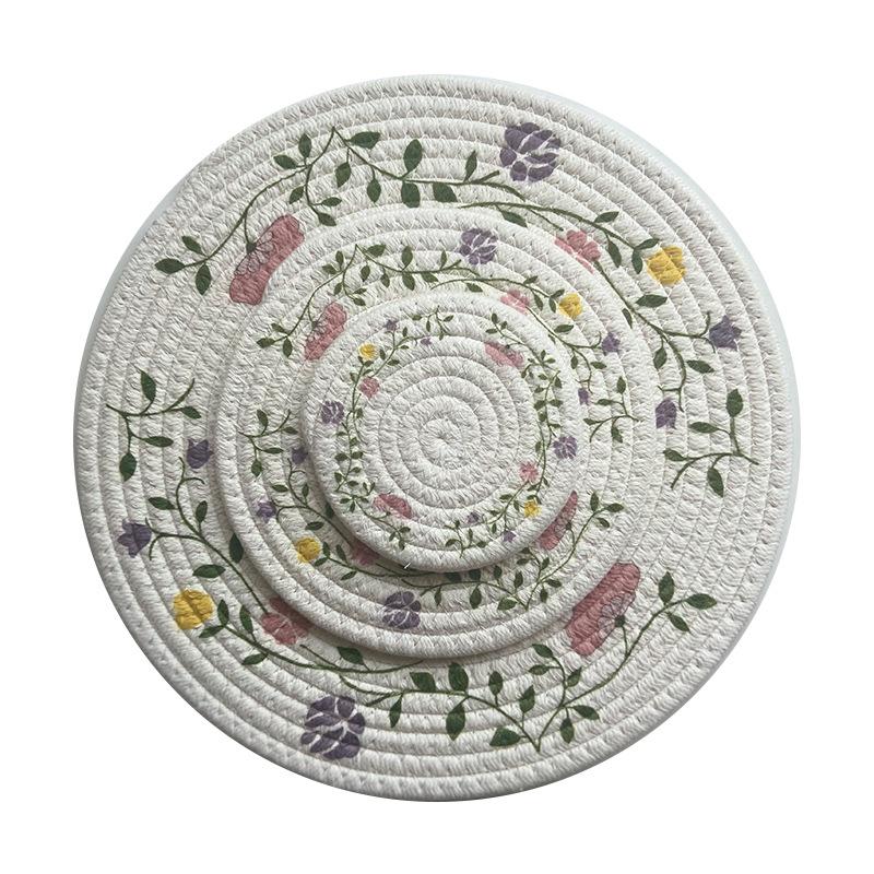 Creative printing braided rope coaster round household dishes heat insulation pot mat
